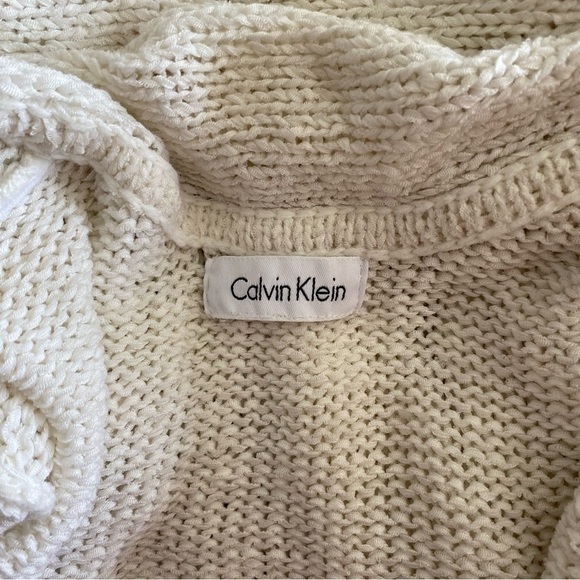 CALVIN KLEIN Cardigan Drape Open Front Pockets Creamy White Knit Women - Picture 10 of 11